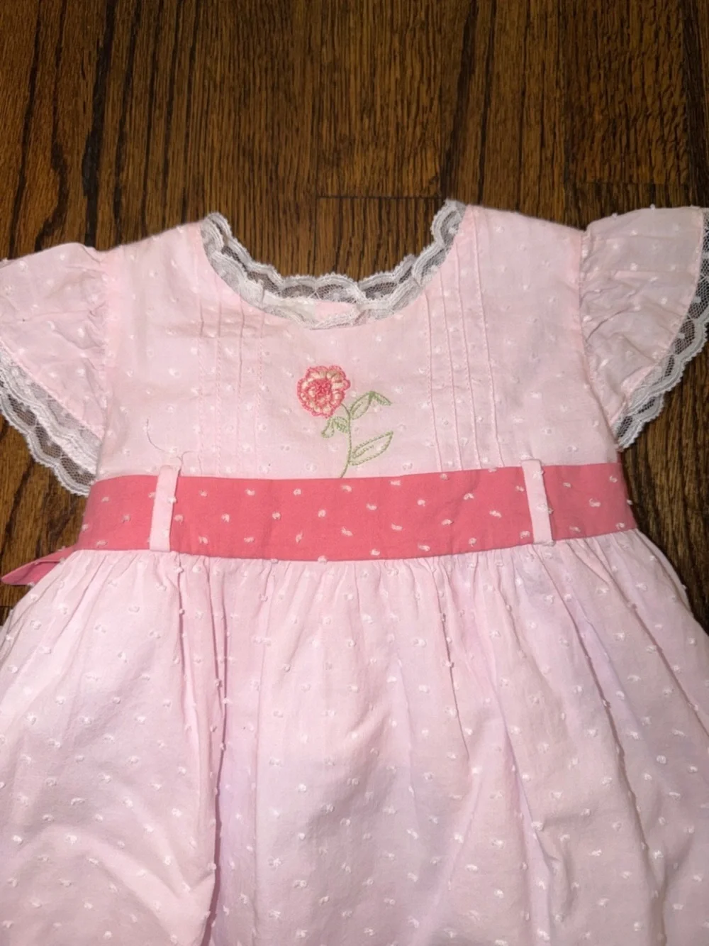 Pink Embroidered Baby Dress with Rose Detail